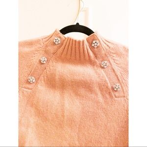 J.Crew Pink Lambswool Pullover Sweater with Crystal Buttons. Sz XXS